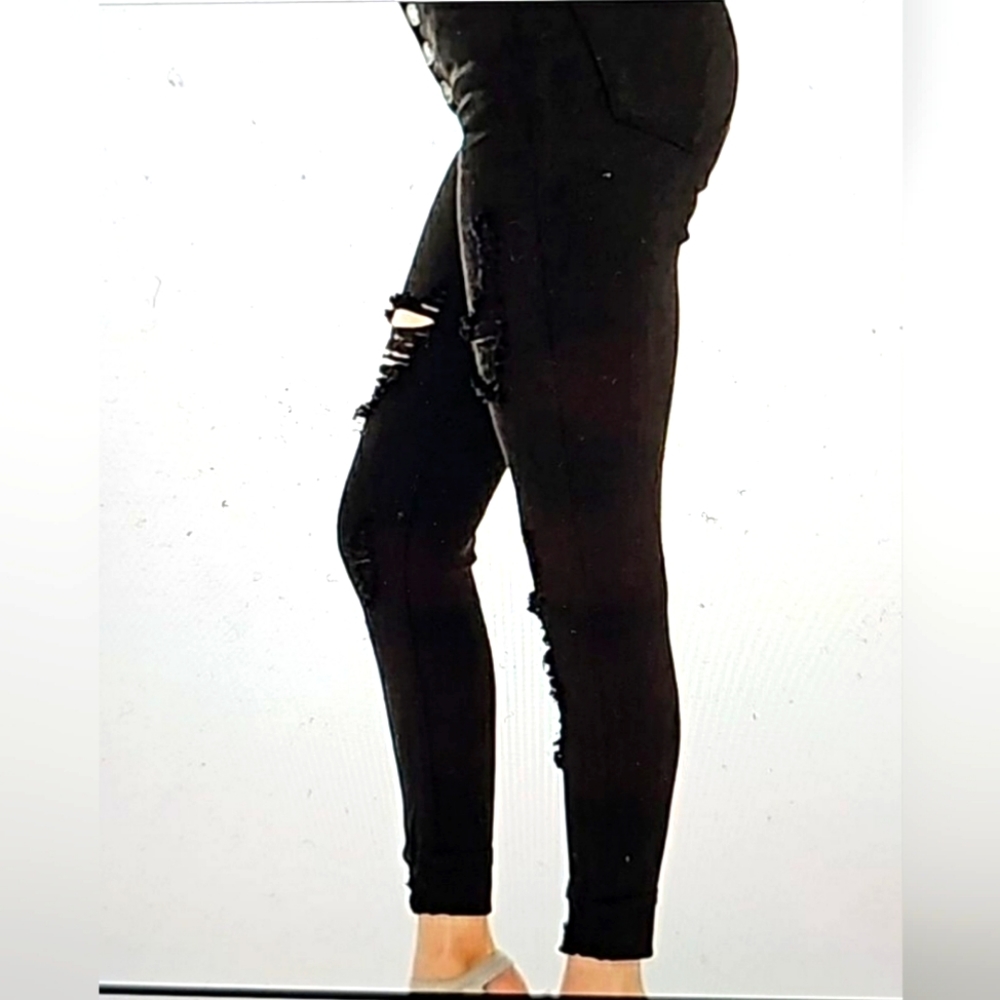 BEBE womens denim distressed black Heartbreaker Skinny Jeans size 28